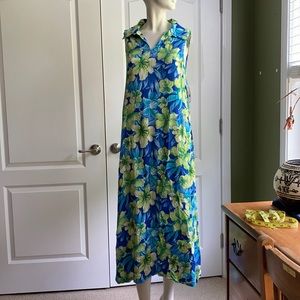 Cypress Flower Print Collar Maxi Dress Size M